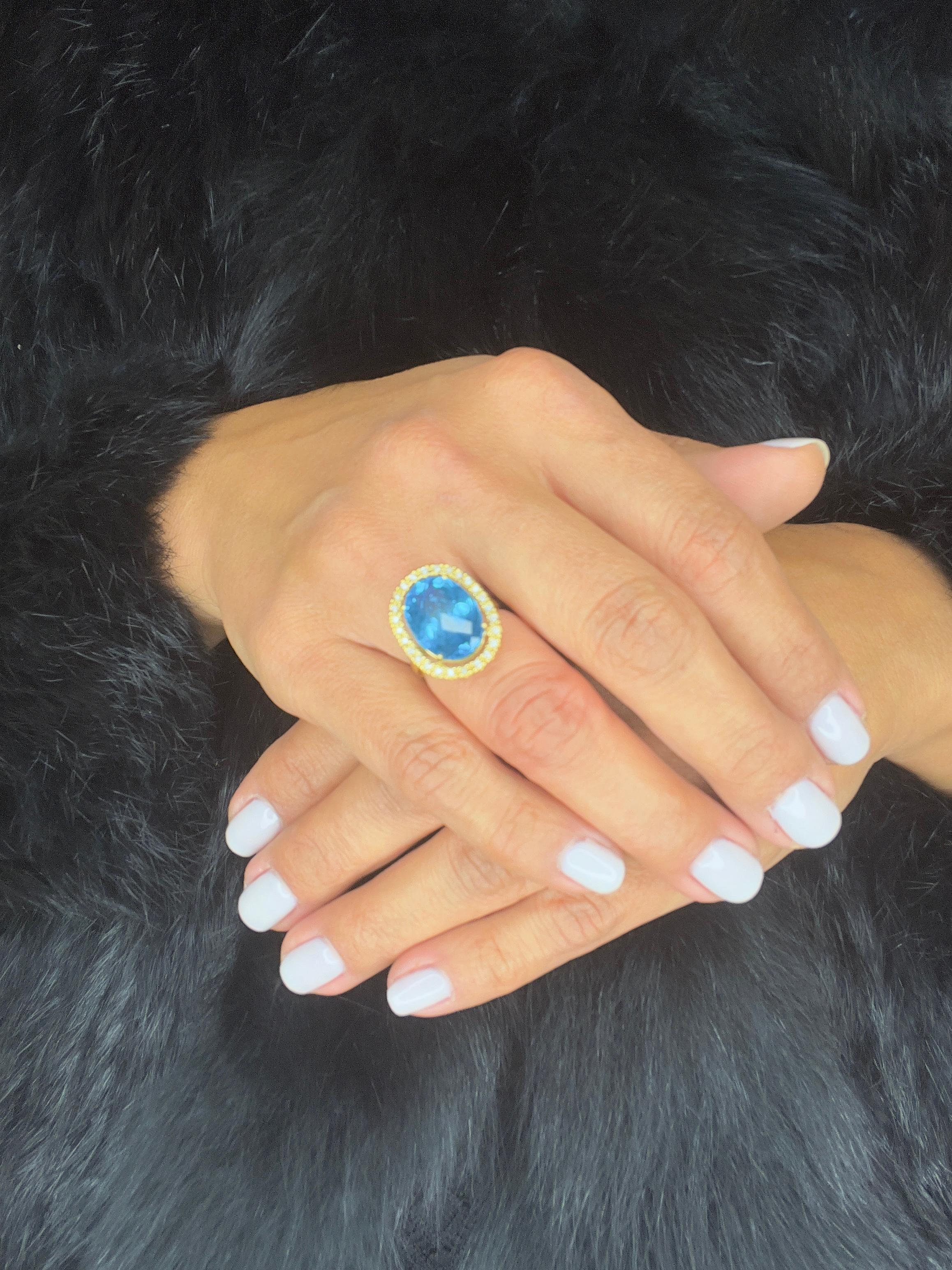 Bague suisse topaze et diamant - or jaune massif 18 carats en vente 3