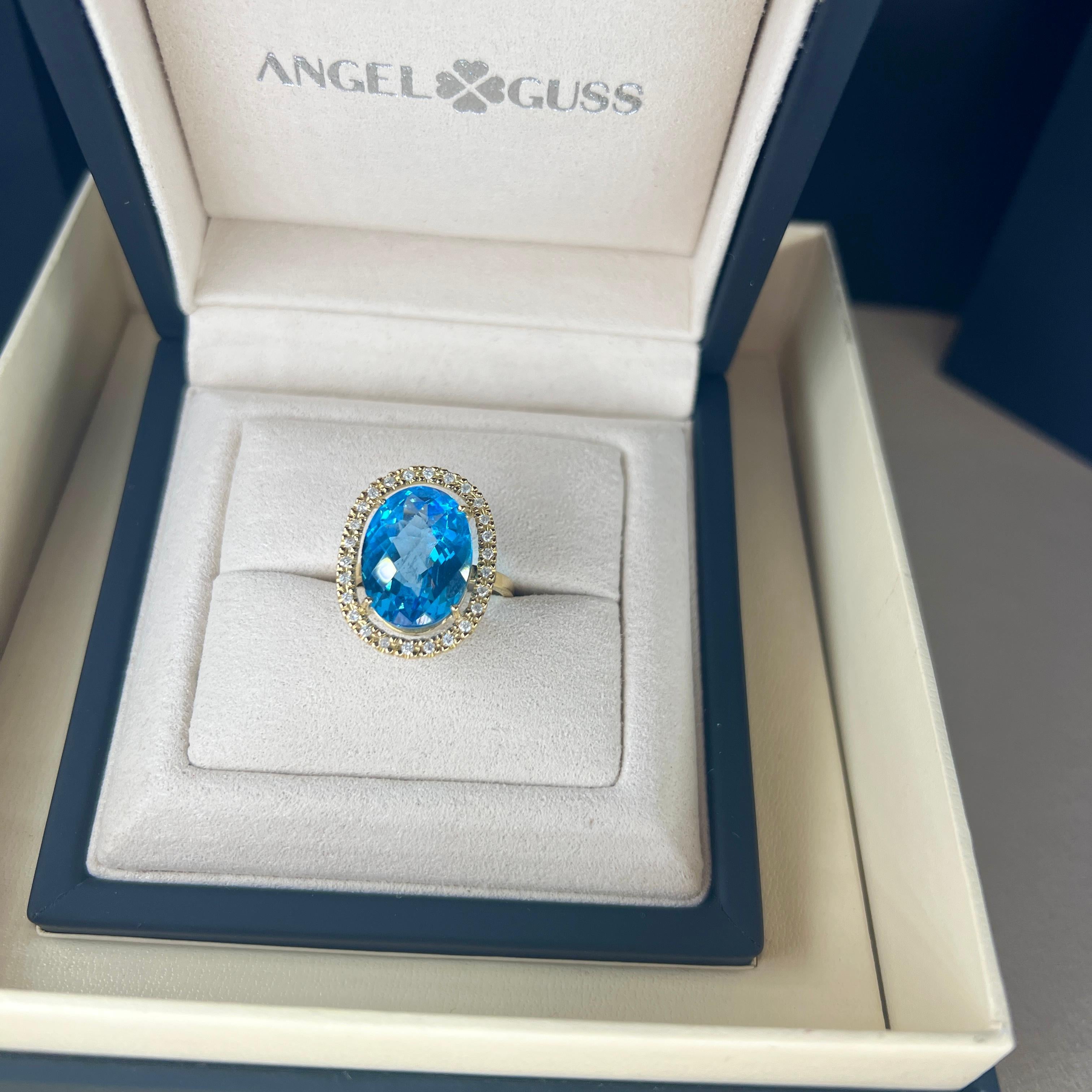 Bague suisse topaze et diamant - or jaune massif 18 carats Neuf - En vente à Markham, CA