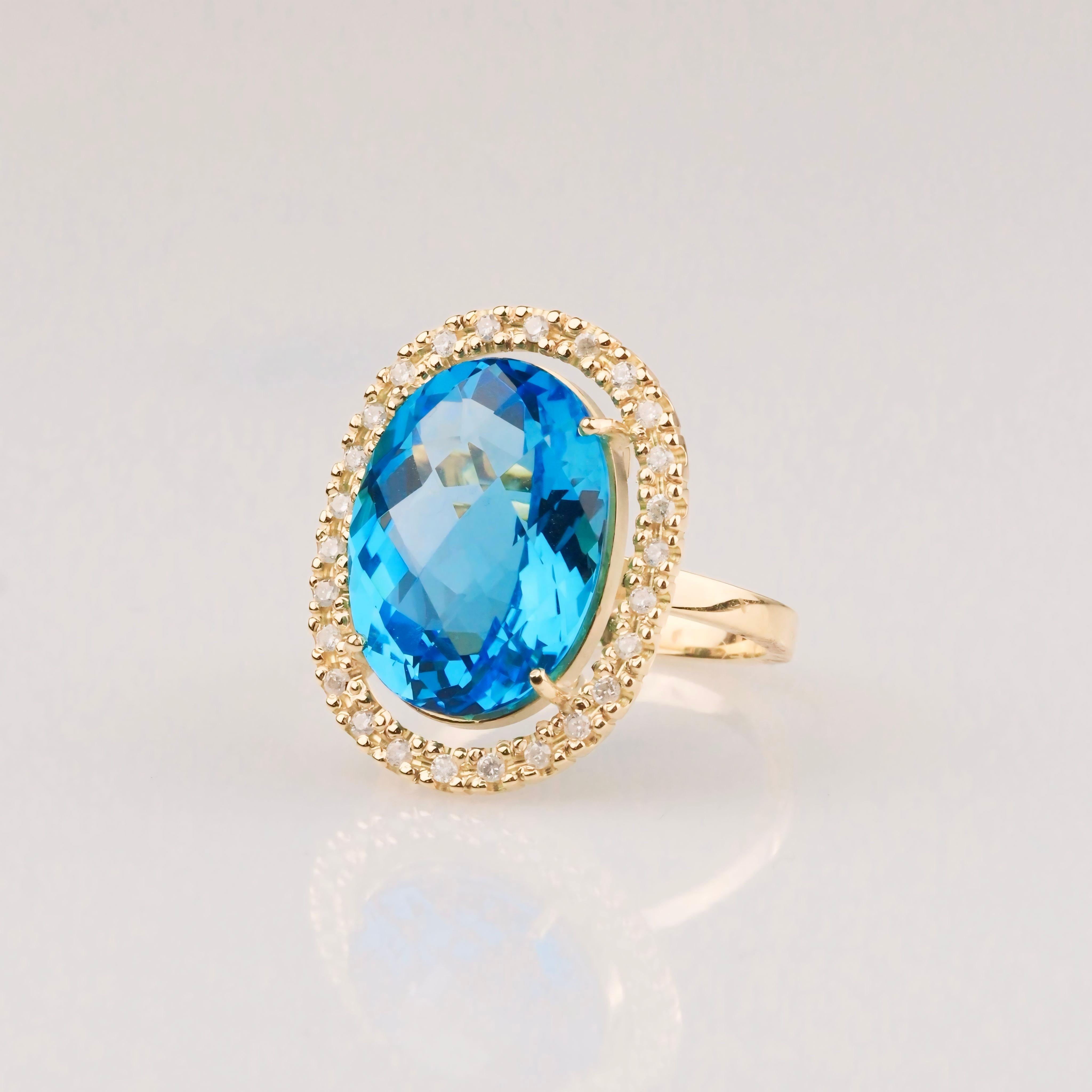 Bague suisse topaze et diamant - or jaune massif 18 carats en vente 2