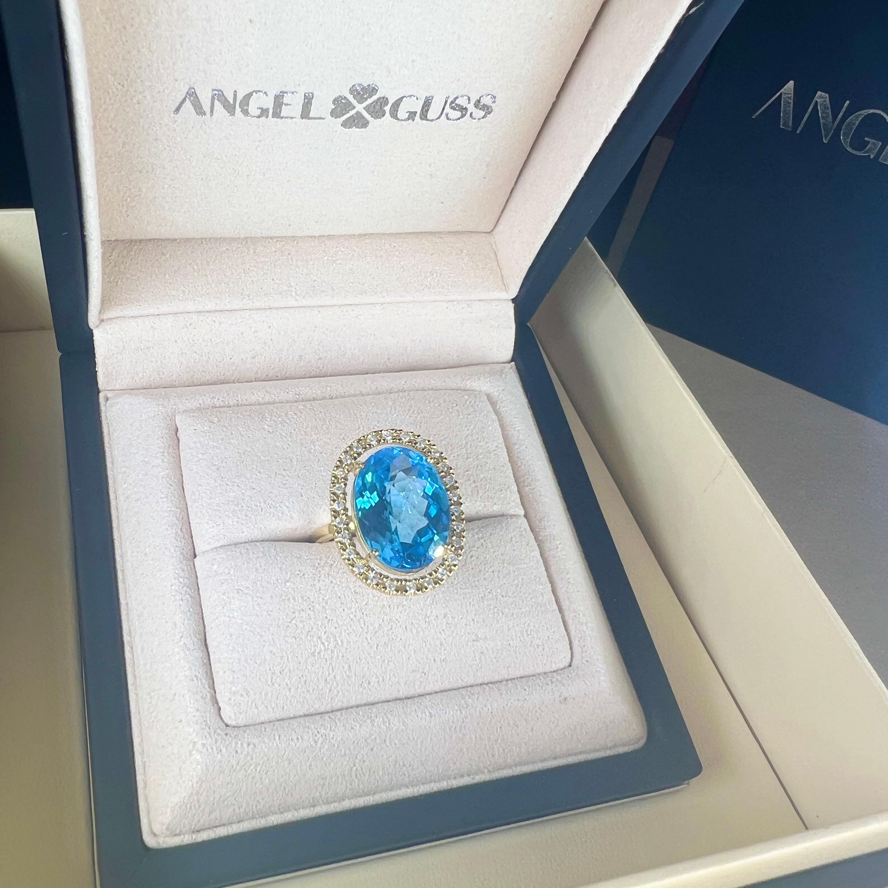 Swiss Topaz Ring & Diamond - 18K Solid Yellow Gold