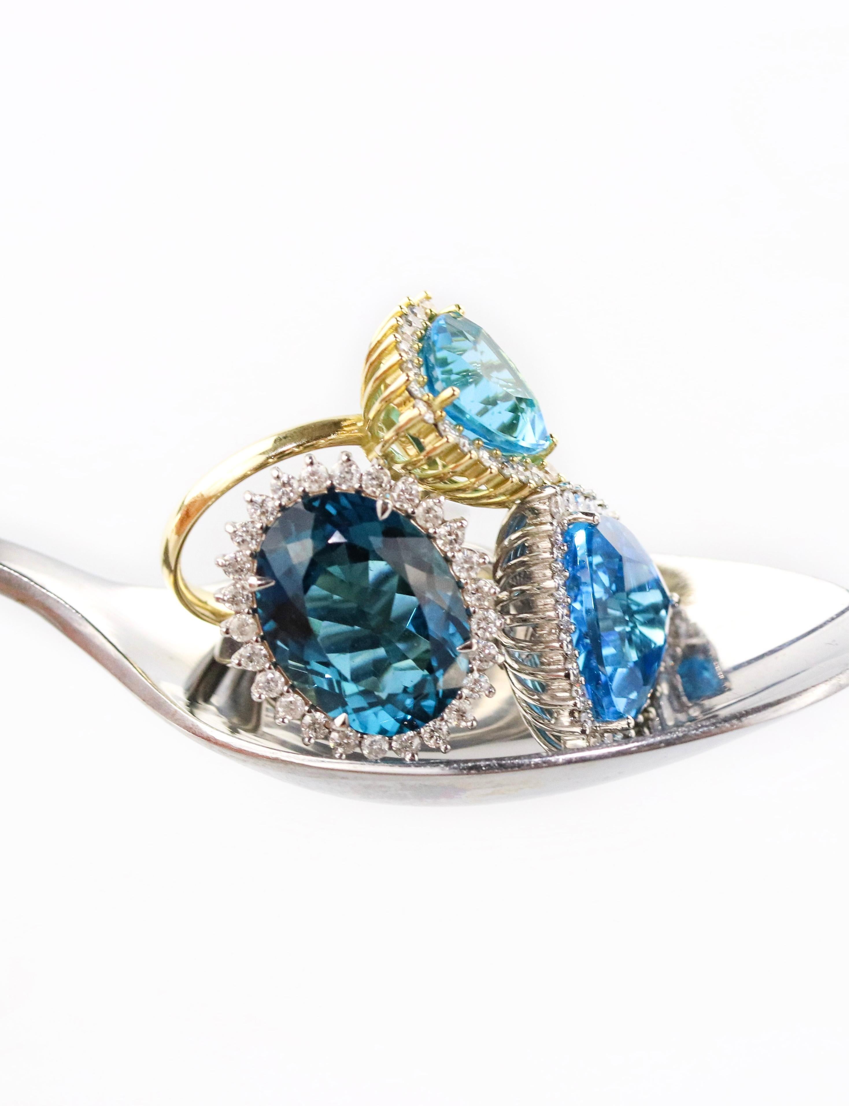 Bague suisse topaze et diamant - or jaune massif 18 carats - taille moyenne en vente 2