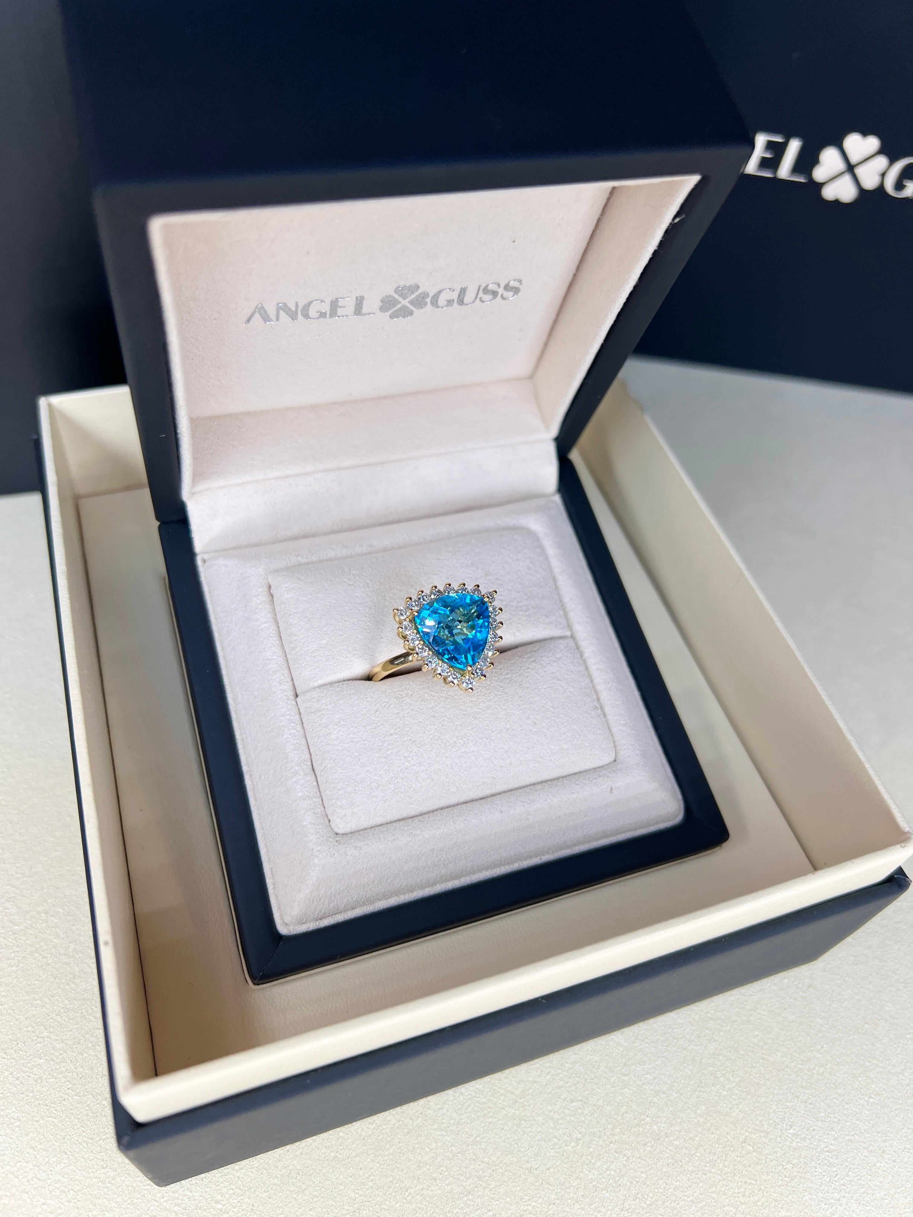 Bague suisse topaze et diamant - or jaune massif 18 carats - taille moyenne en vente 7