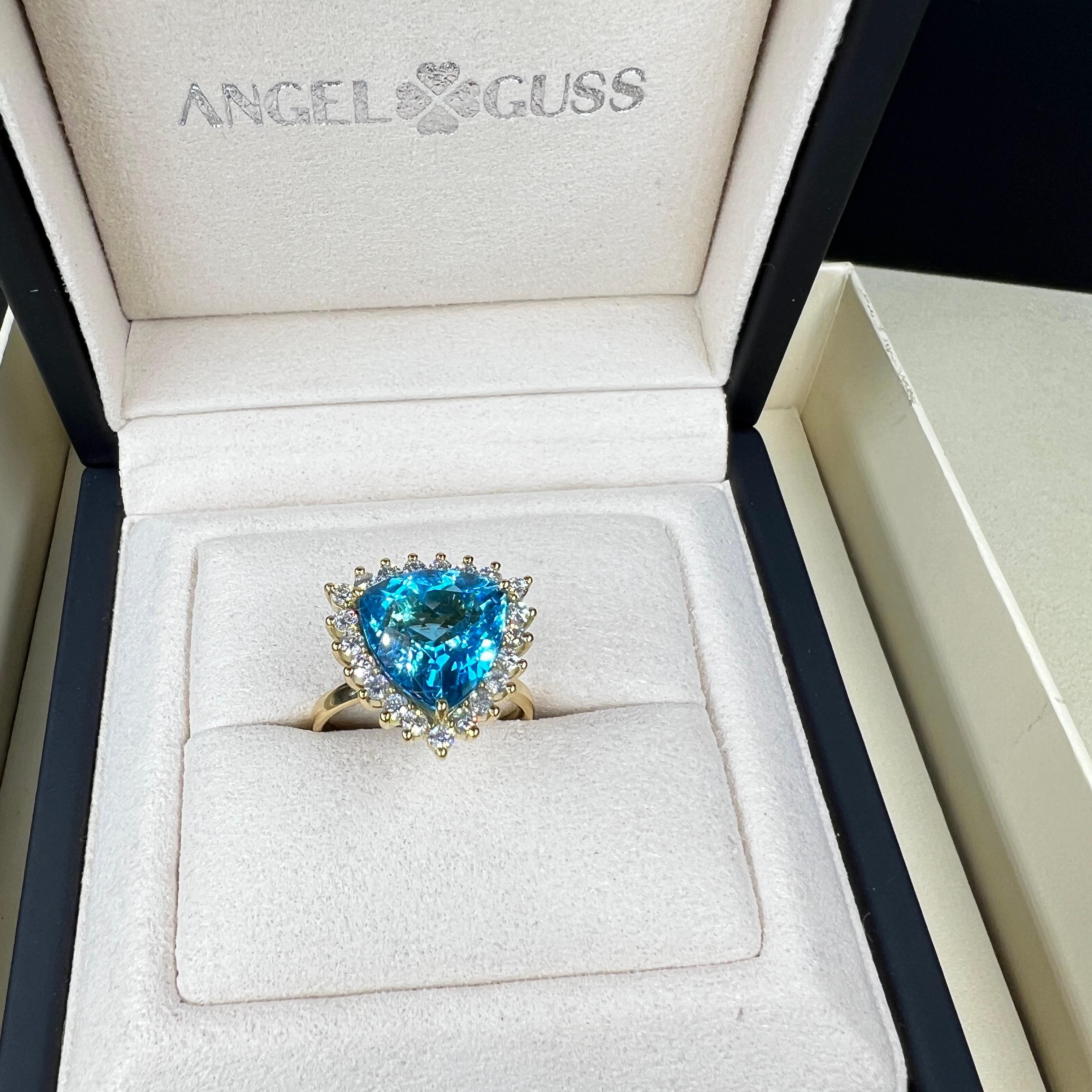 Bague suisse topaze et diamant - or jaune massif 18 carats - taille moyenne Neuf - En vente à Markham, CA