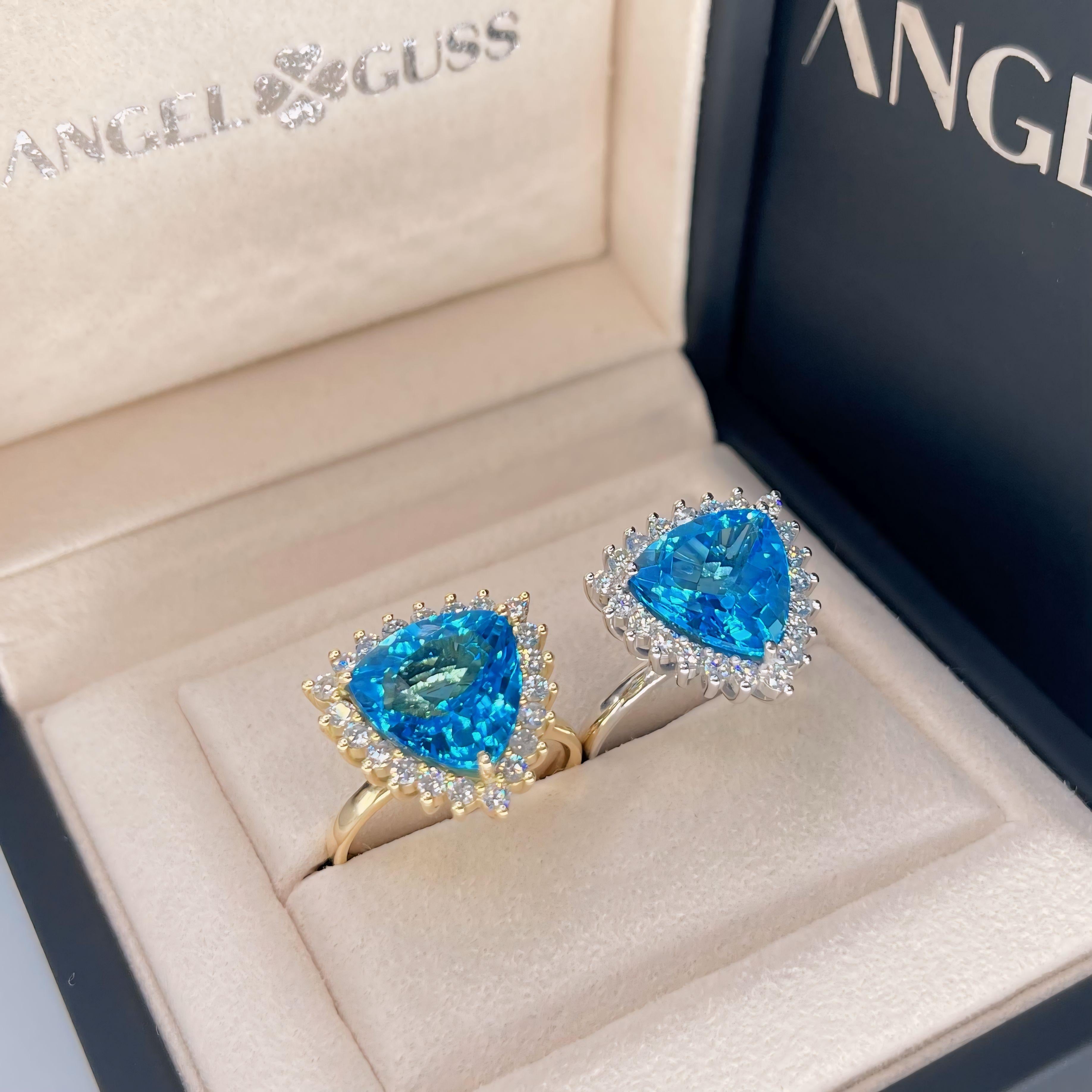 Swiss Topaz Ring & Diamond - 18K Solid Yellow Gold - Medium Size For Sale 4
