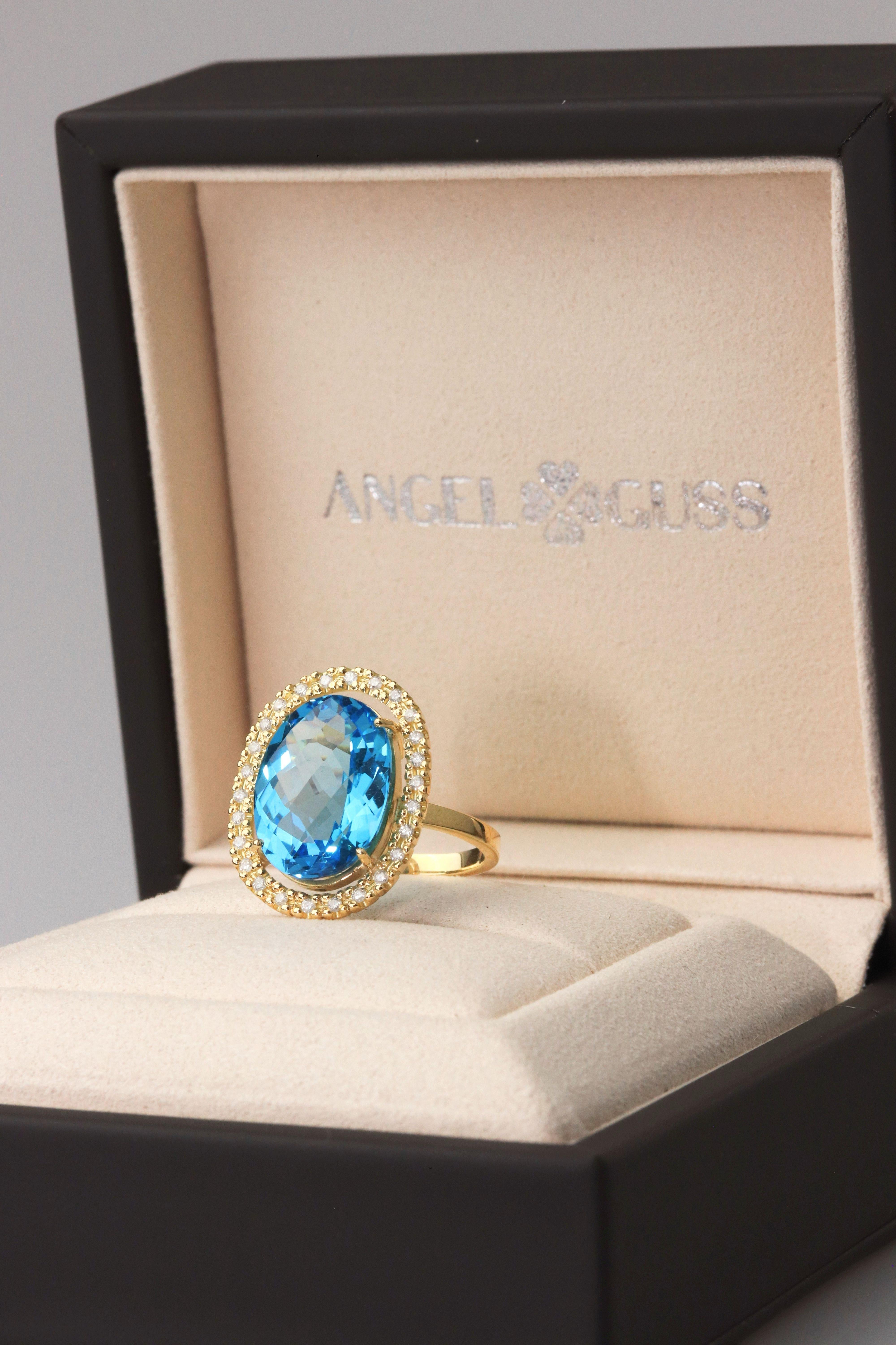 10cts Swiss Topaz Ring and Diamond - 18K Solid Yellow Gold For Sale at ...