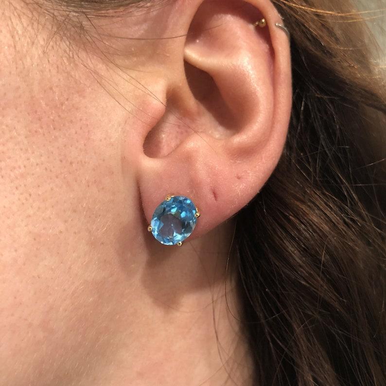 da uomo o donna Orecchini a perno solitari in oro massiccio 14 carati, ovali 10x8mm in vendita