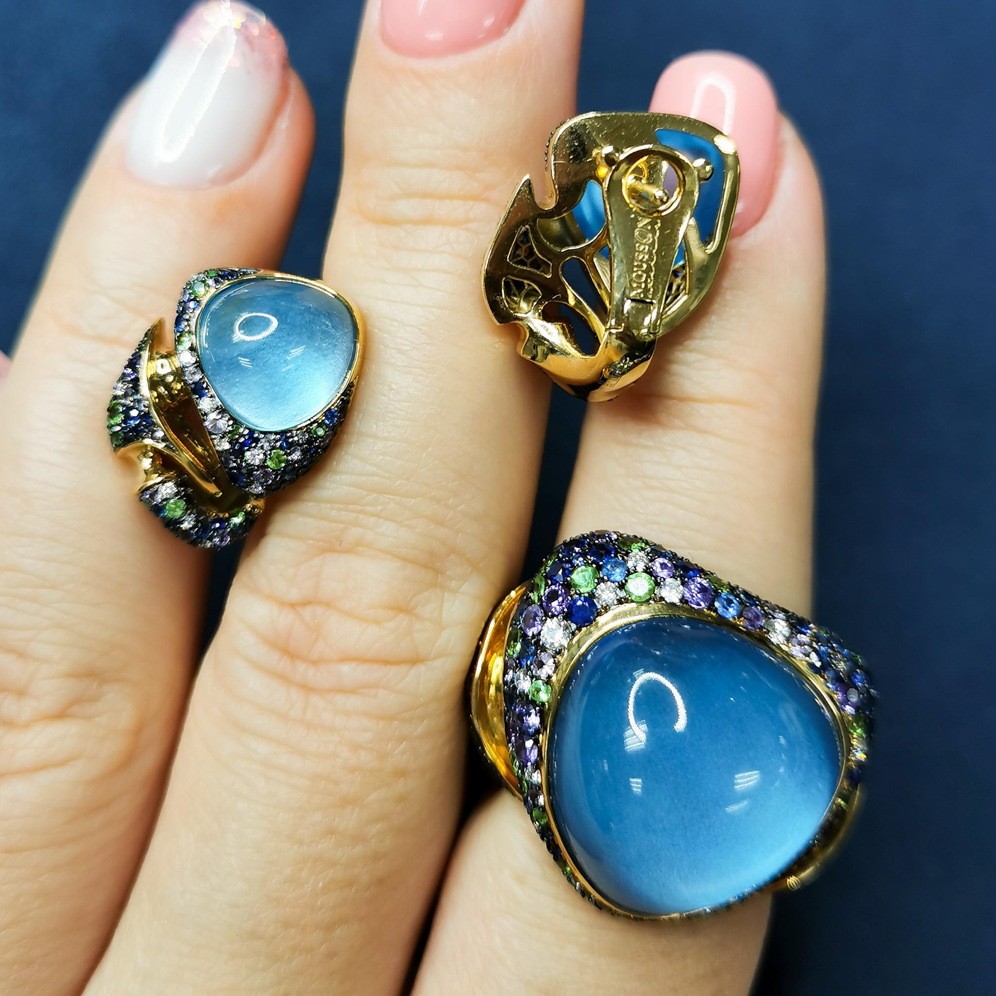 Swiss Topaz Tsavorites Diamonds Sapphires 18 Karat Yellow Gold Suite In New Condition In Bangkok, TH