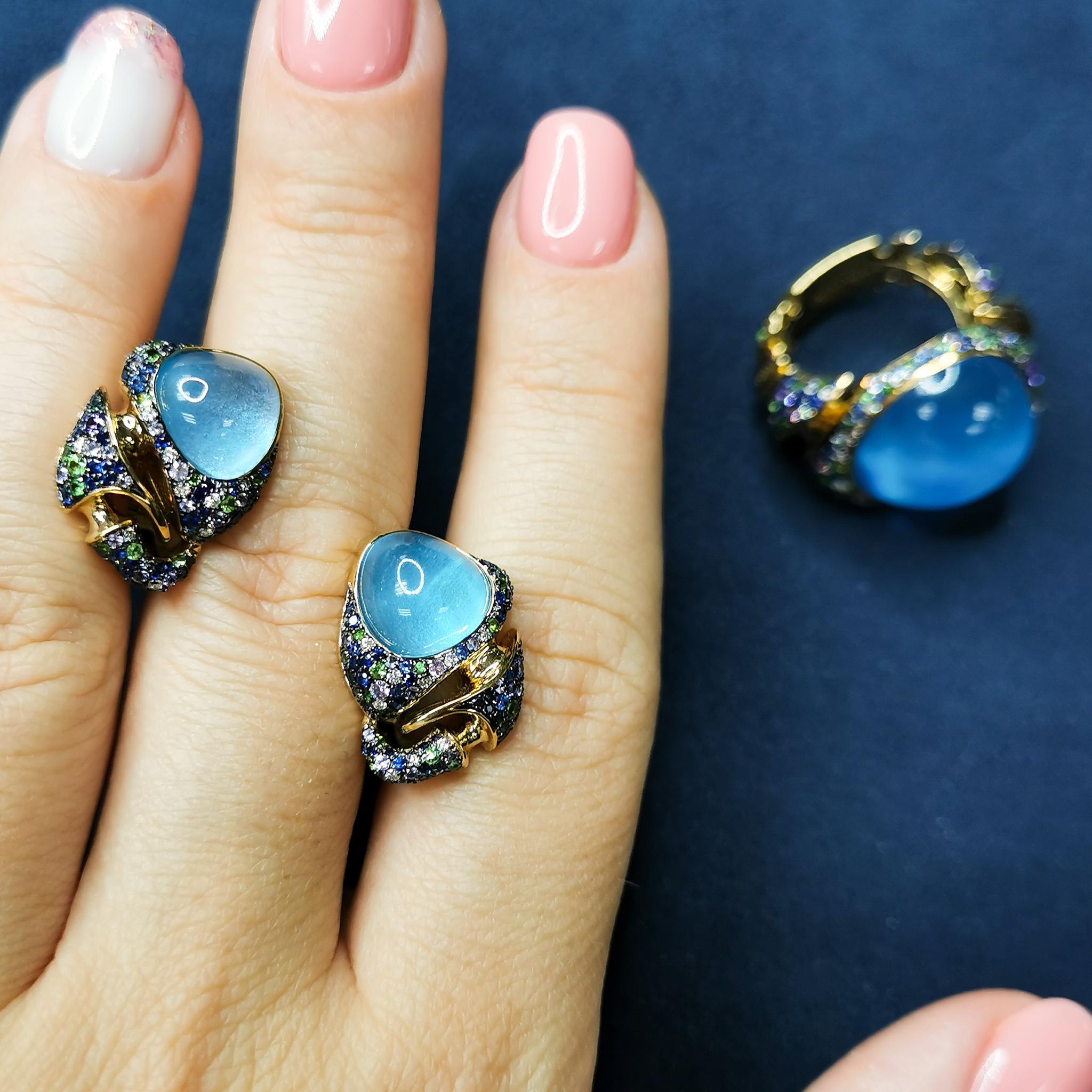 Swiss Topaz Tsavorites Diamonds Sapphires 18 Karat Yellow Gold Suite 1