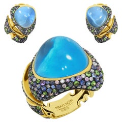 Swiss Topaz Tsavorites Diamonds Sapphires 18 Karat Yellow Gold Suite