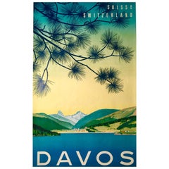 Vintage Swiss Travel Poster for Davos, circa 1949