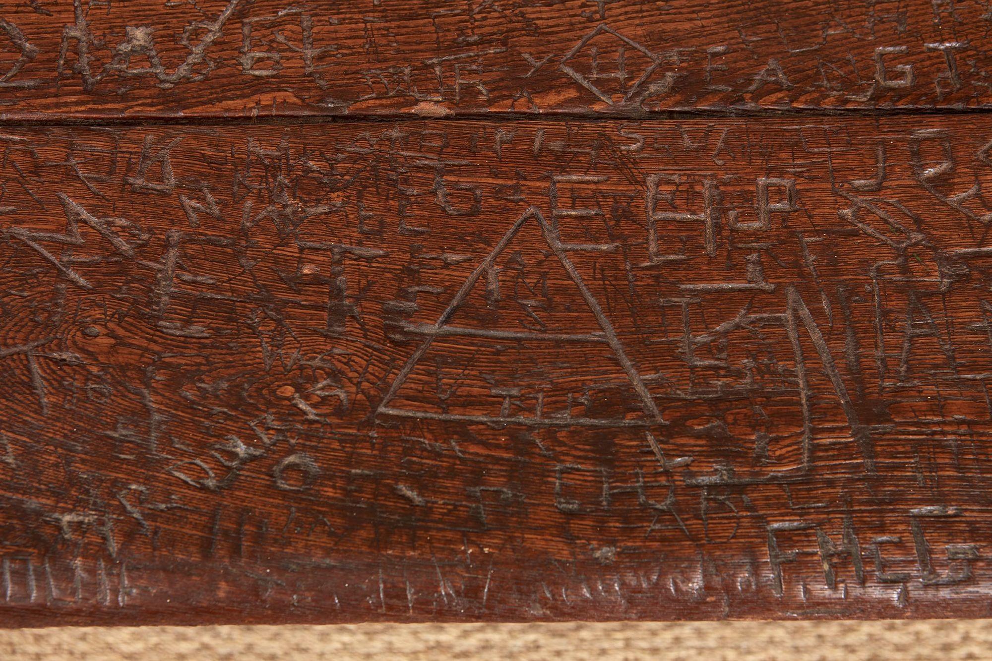 Swiss Trestle Table with Graffiti Carvings For Sale 11