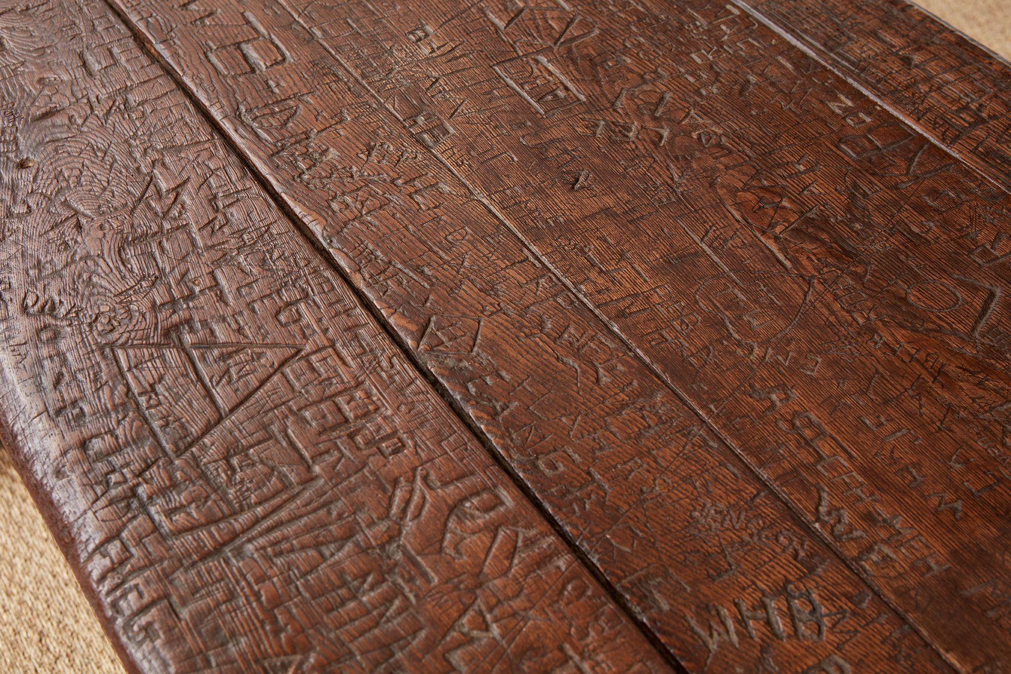 Swiss Trestle Table with Graffiti Carvings For Sale 12