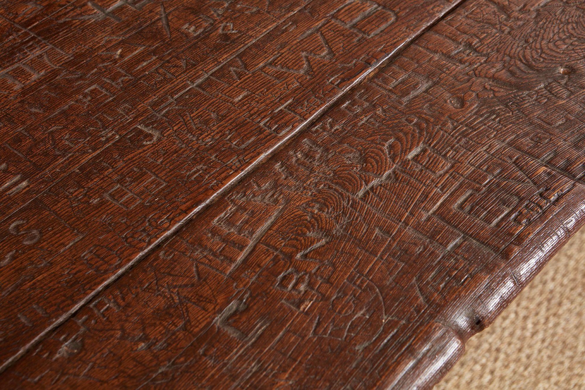 Swiss Trestle Table with Graffiti Carvings For Sale 13