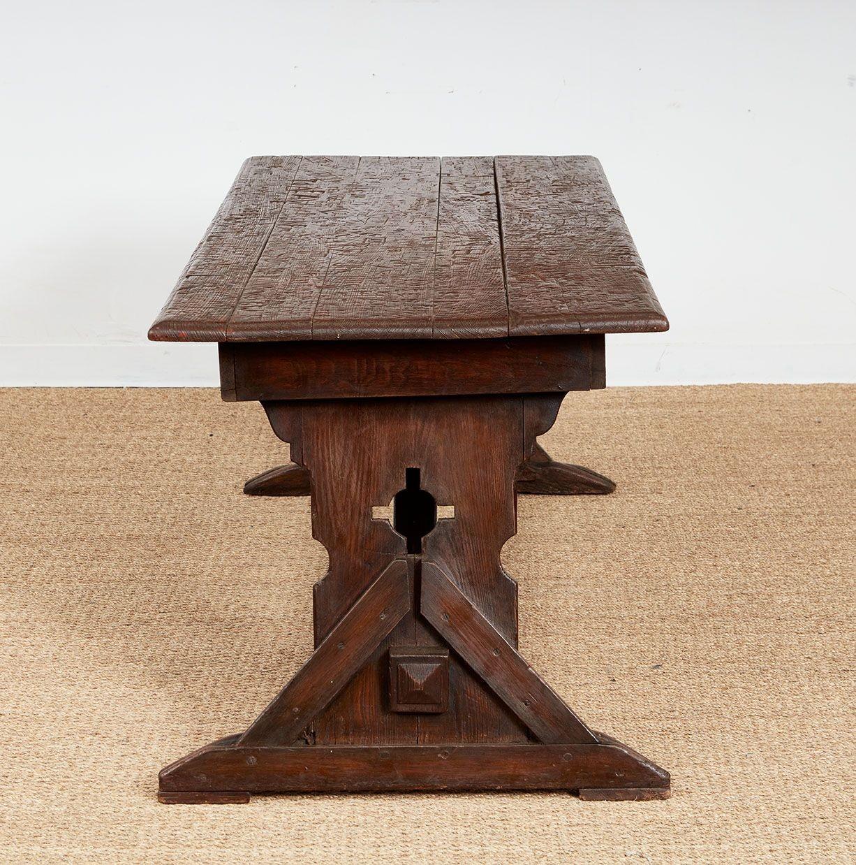 Swiss Trestle Table with Graffiti Carvings In Good Condition For Sale In Greenwich, CT
