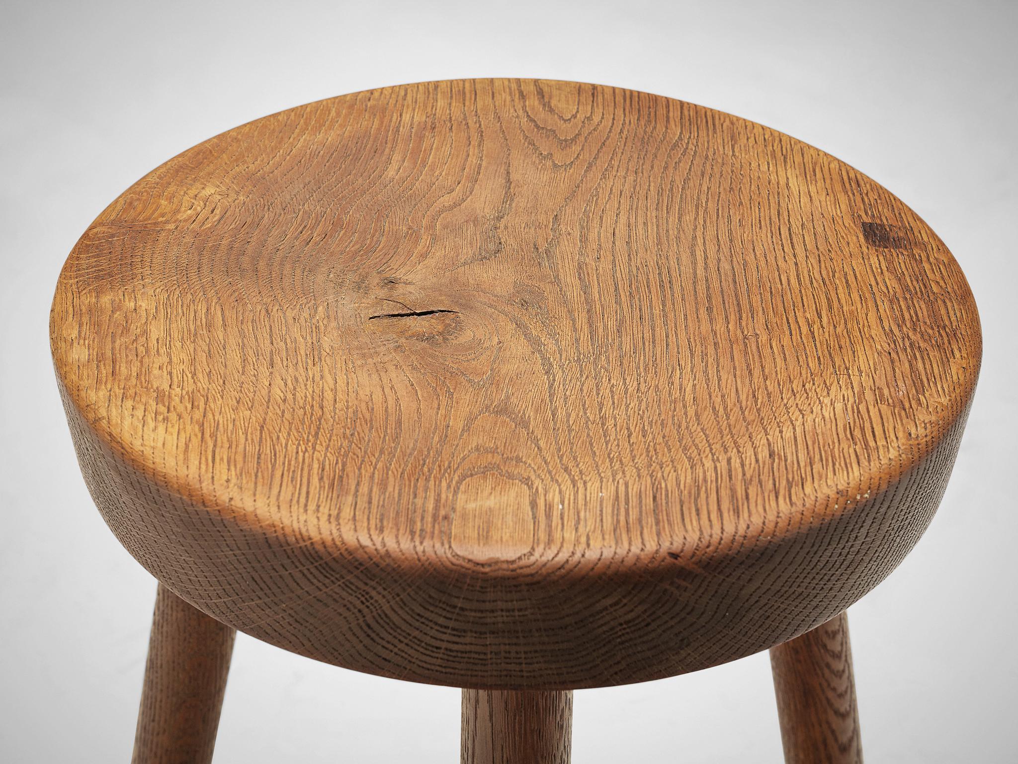 Mid-Century Modern Swiss Tripod Stools in Solid Oak