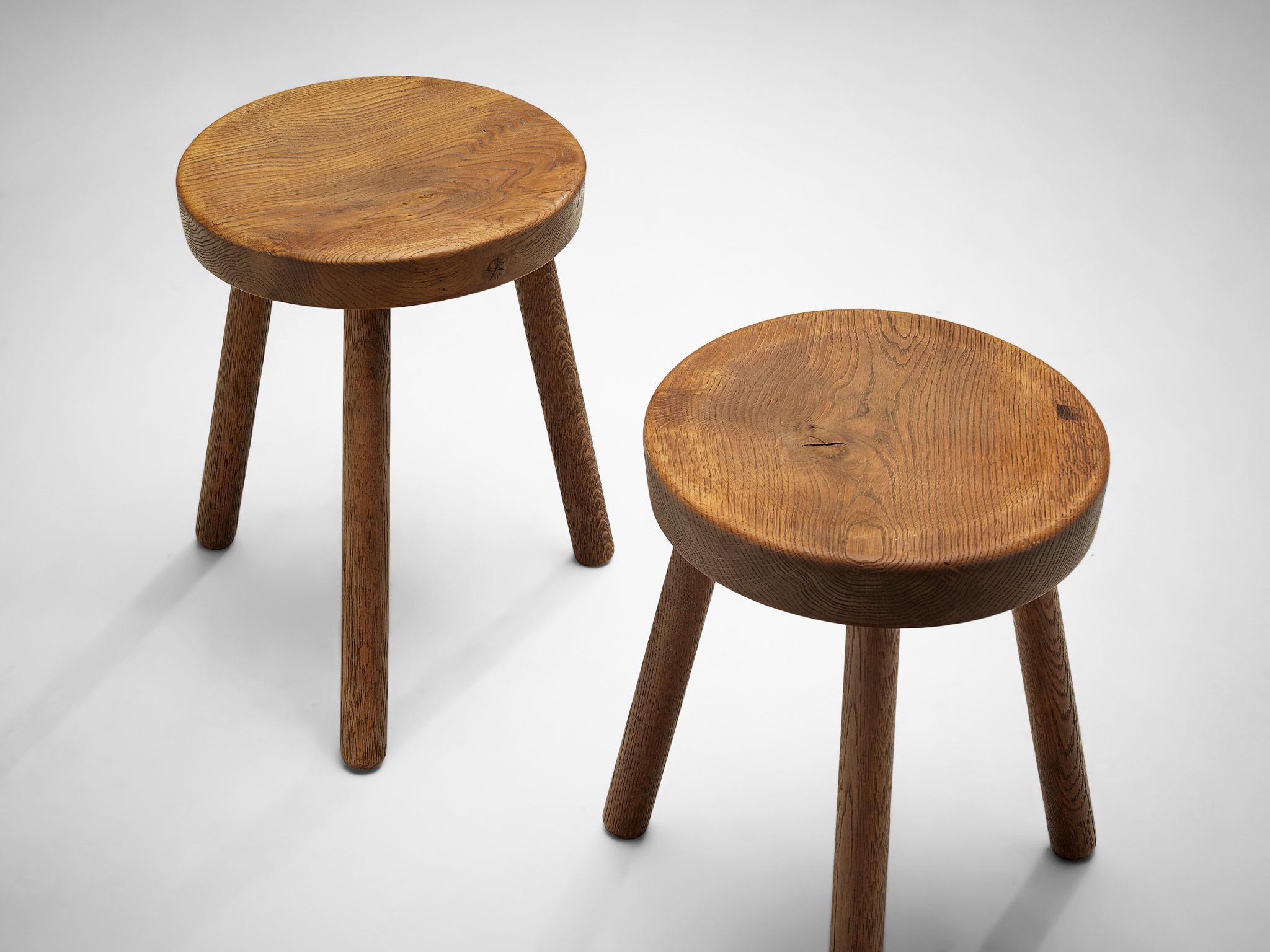 Swiss Tripod Stools in Solid Oak In Good Condition In Waalwijk, NL