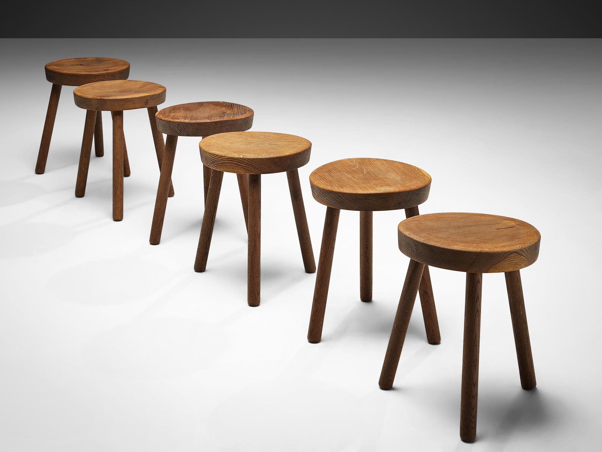 Swiss Tripod Stools in Solid Oak 1