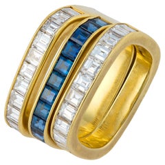 Swiss vintage diamond sapphire 18k gold ring set