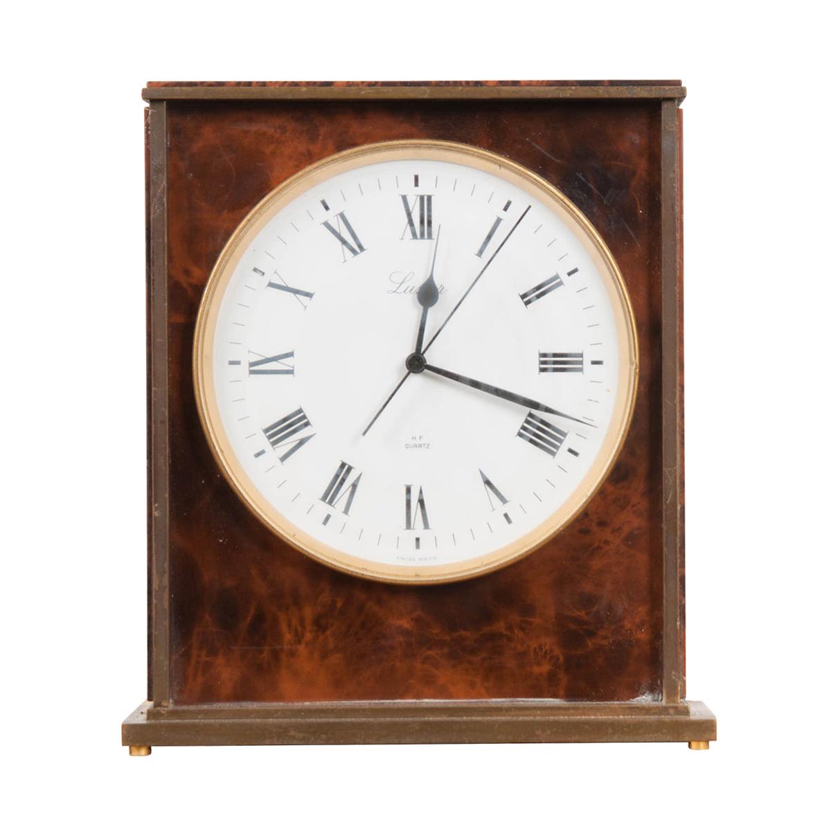 Swiss Vintage Faux Tortoiseshell Desk Clock