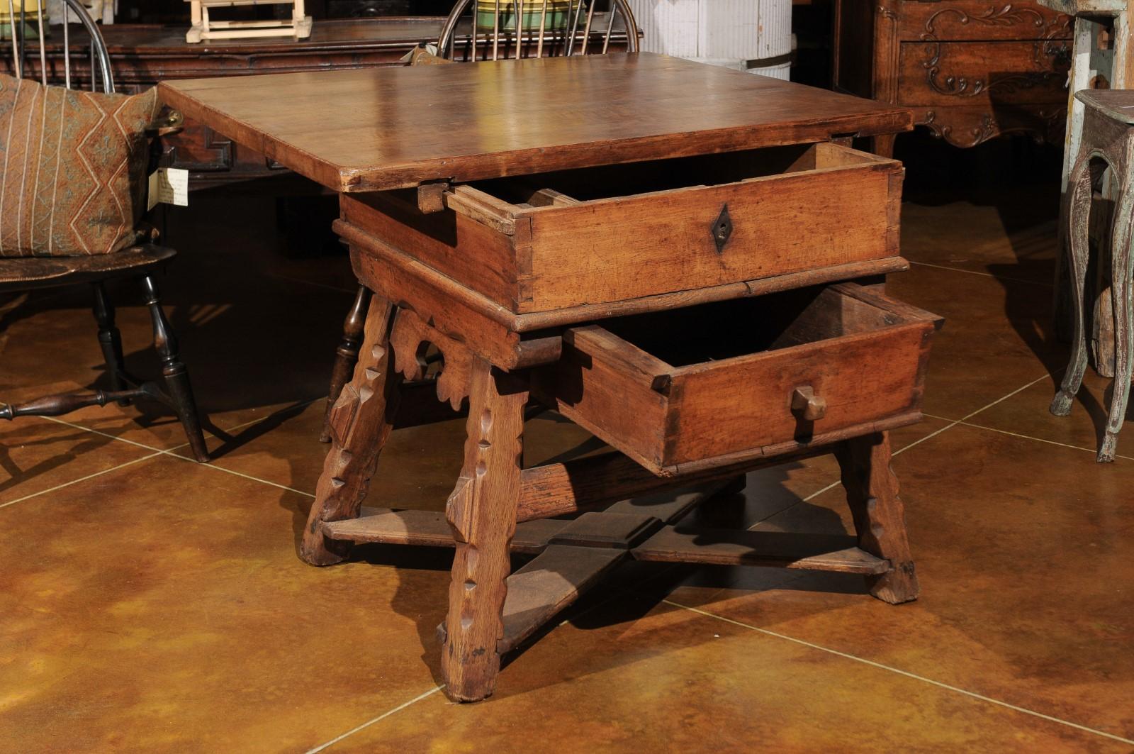 Swiss Walnut Center Table from the Alps, circa 1800  In Good Condition For Sale In Atlanta, GA