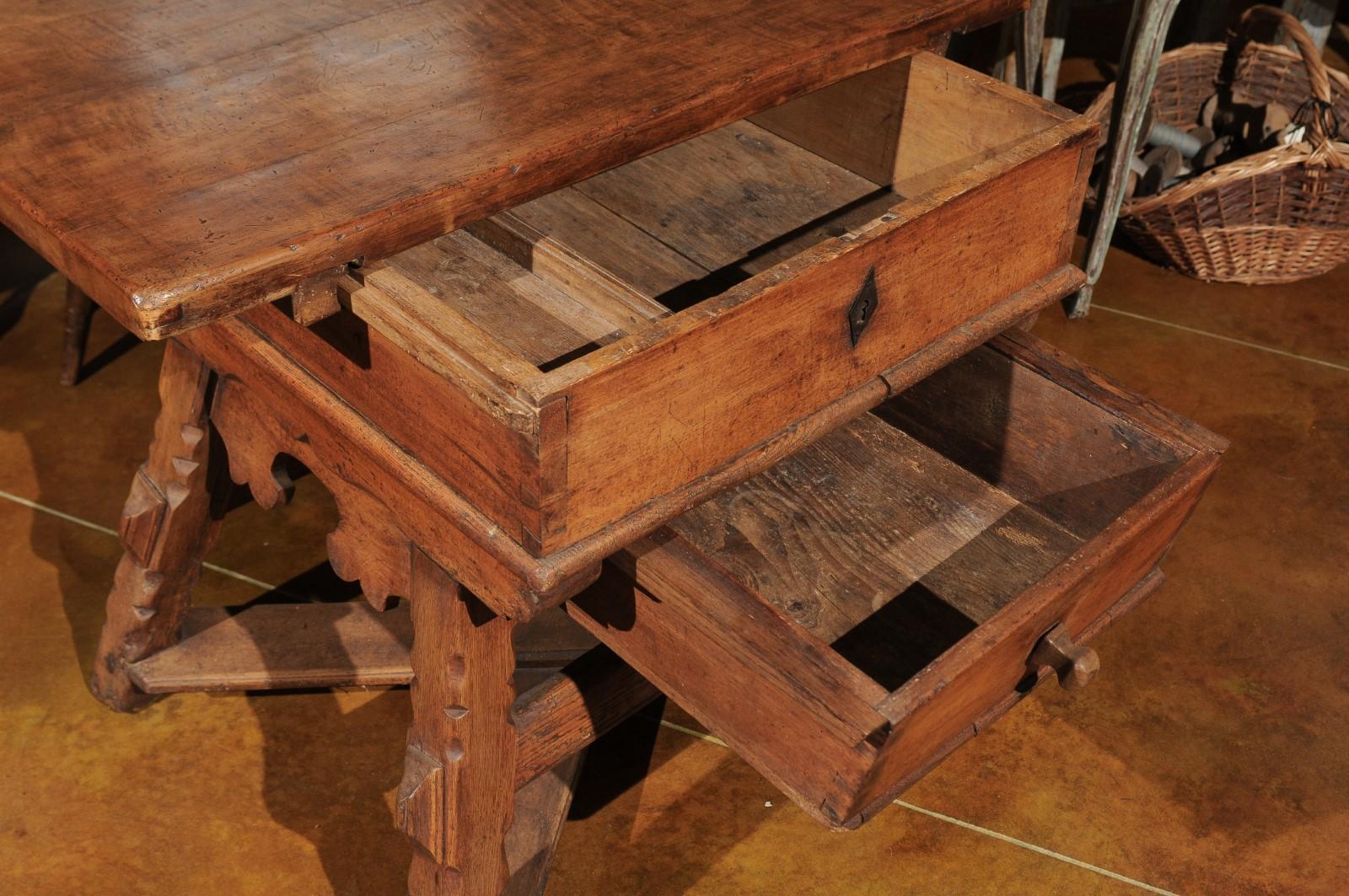 19th Century Swiss Walnut Center Table from the Alps, circa 1800  For Sale