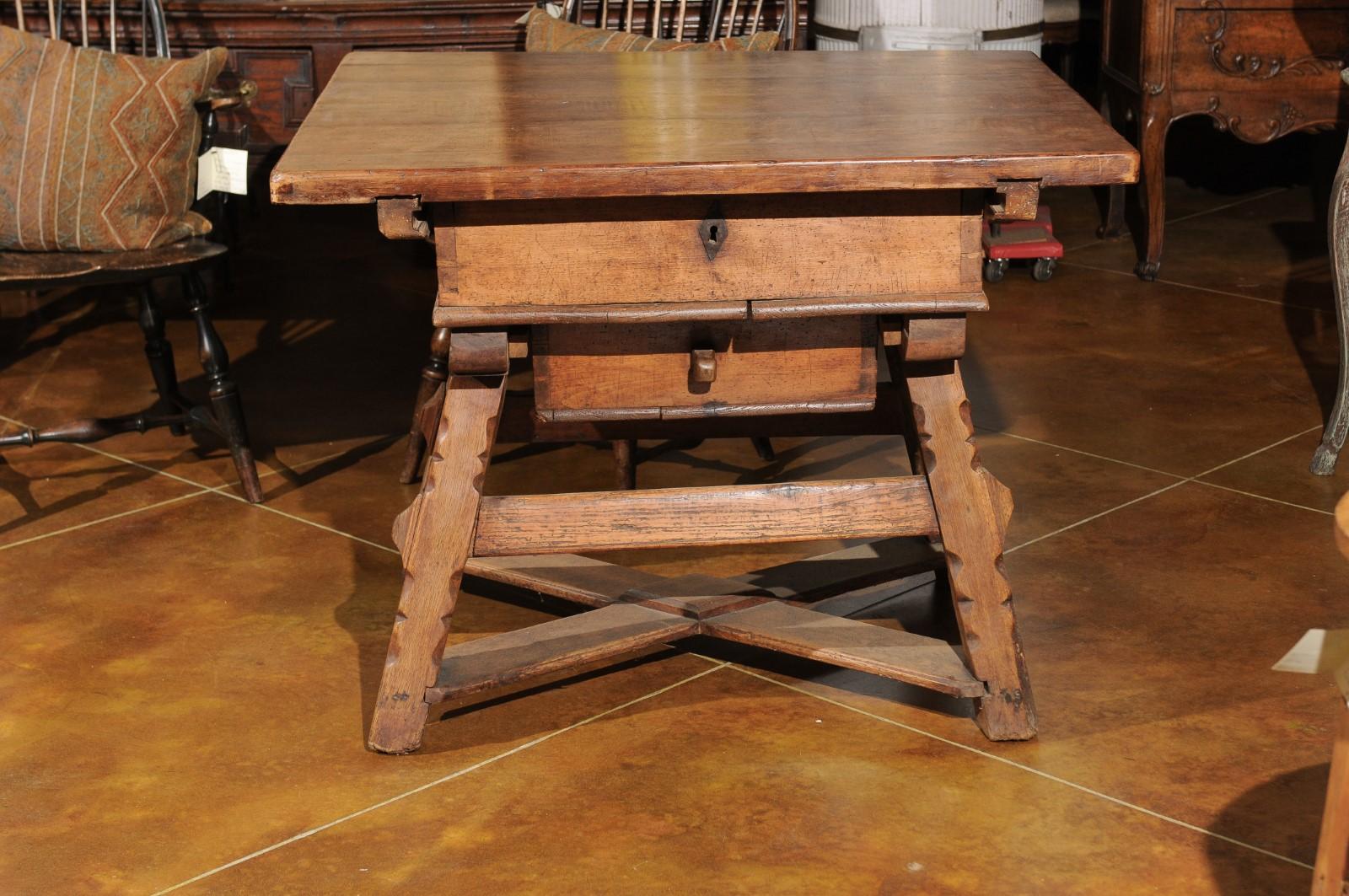 Beech Swiss Walnut Center Table from the Alps, circa 1800  For Sale