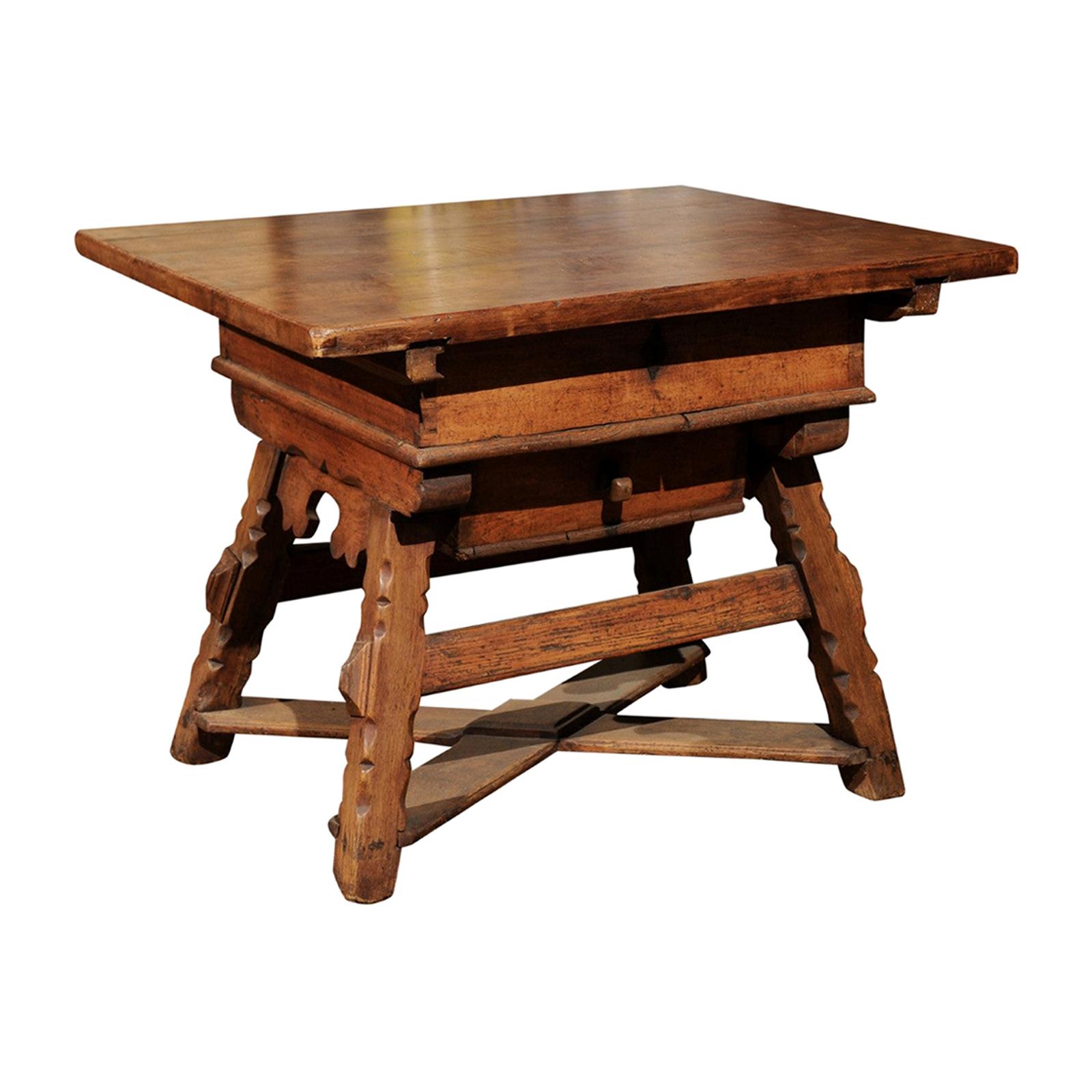 Swiss Walnut Center Table from the Alps, circa 1800  For Sale