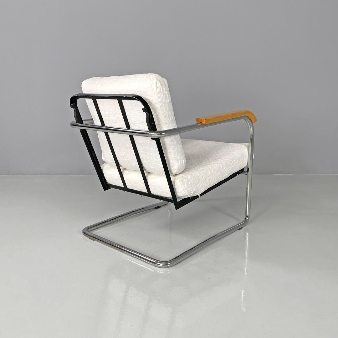 Metal Swiss white fabric and metal armchair 1435 by Werner Max Moser for Embru, 2000s For Sale