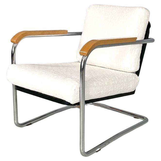 Swiss white fabric and metal armchair 1435 by Werner Max Moser for Embru, 2000s For Sale