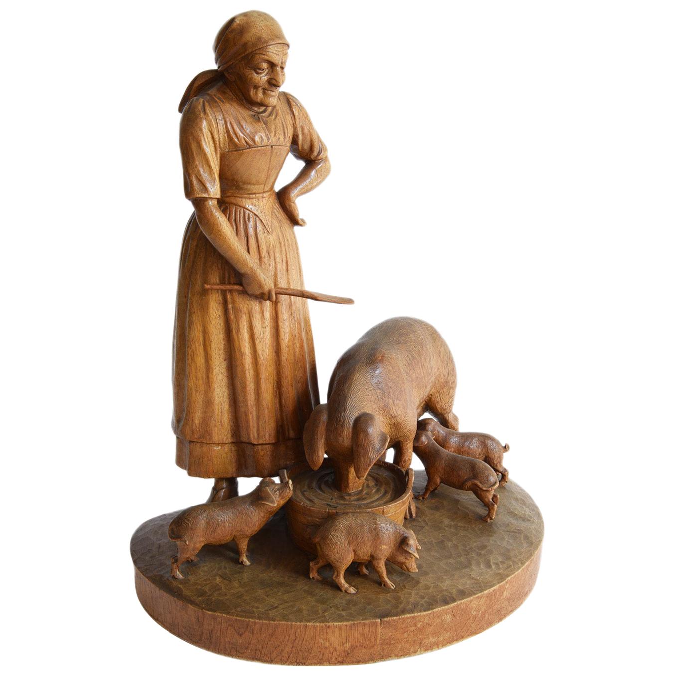 Swiss Brienz Wood Carving from Hans Trauffer Davos 1930s, Made from One Piece For Sale