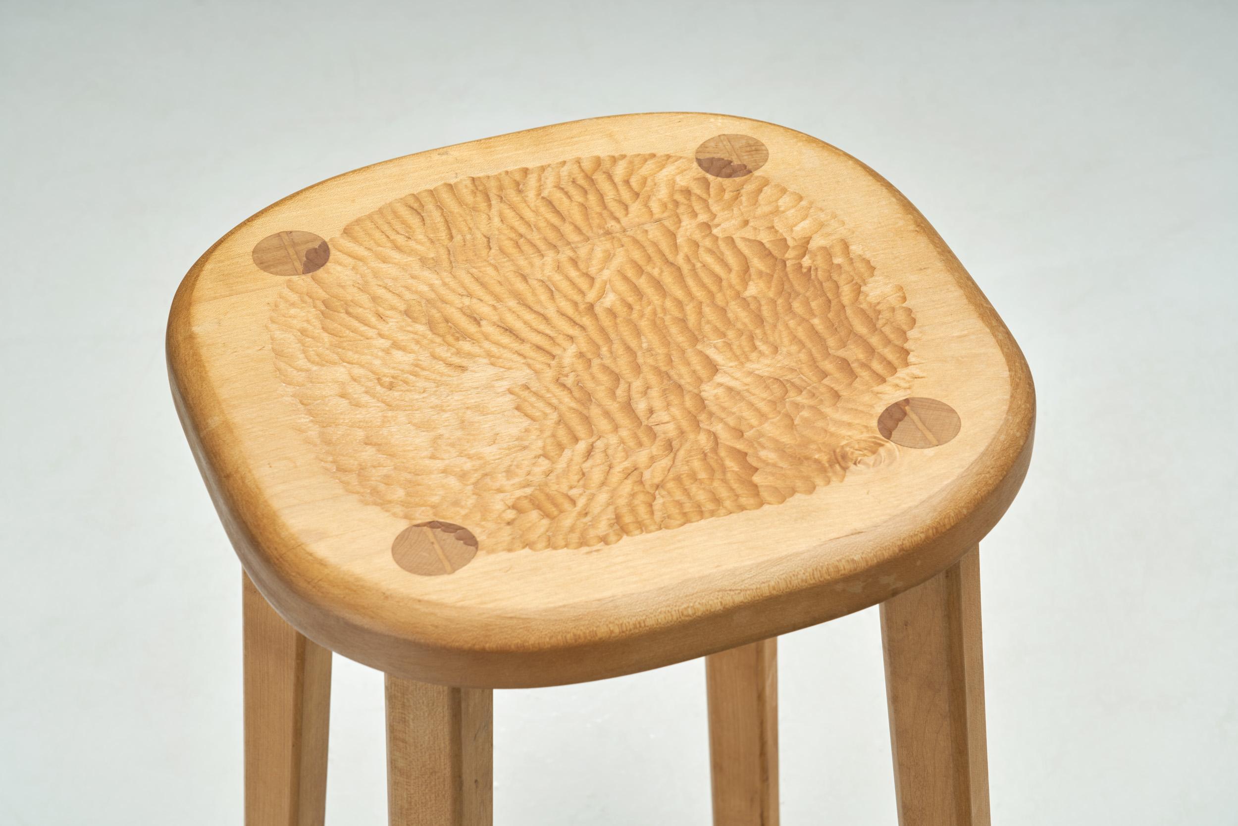 Swiss Wooden Quadripod Stool, Switzerland ca 1960s For Sale 2