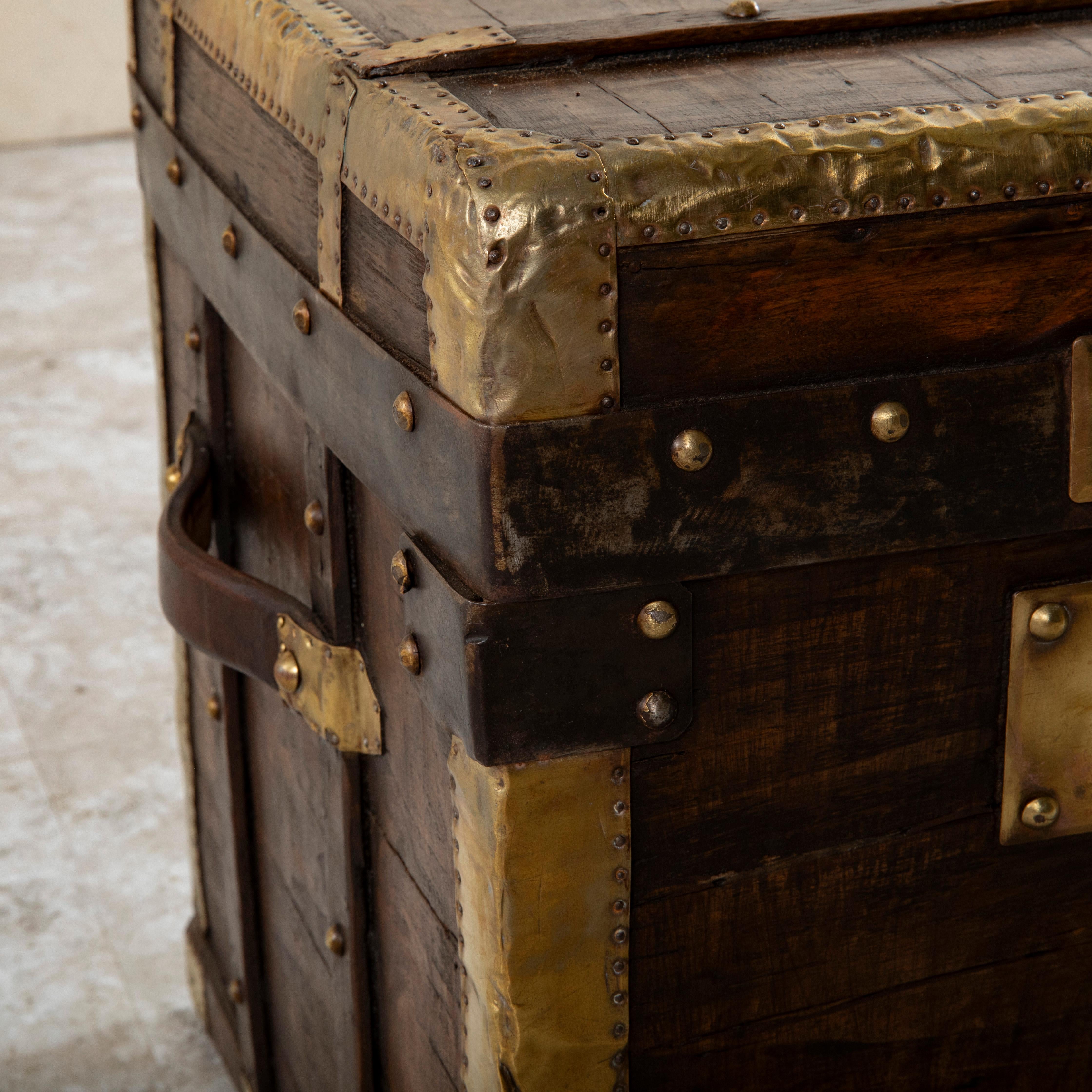 Swiss Wooden Steam Trunk with Runners, Brass, Iron, Leather Details, circa 1880 9