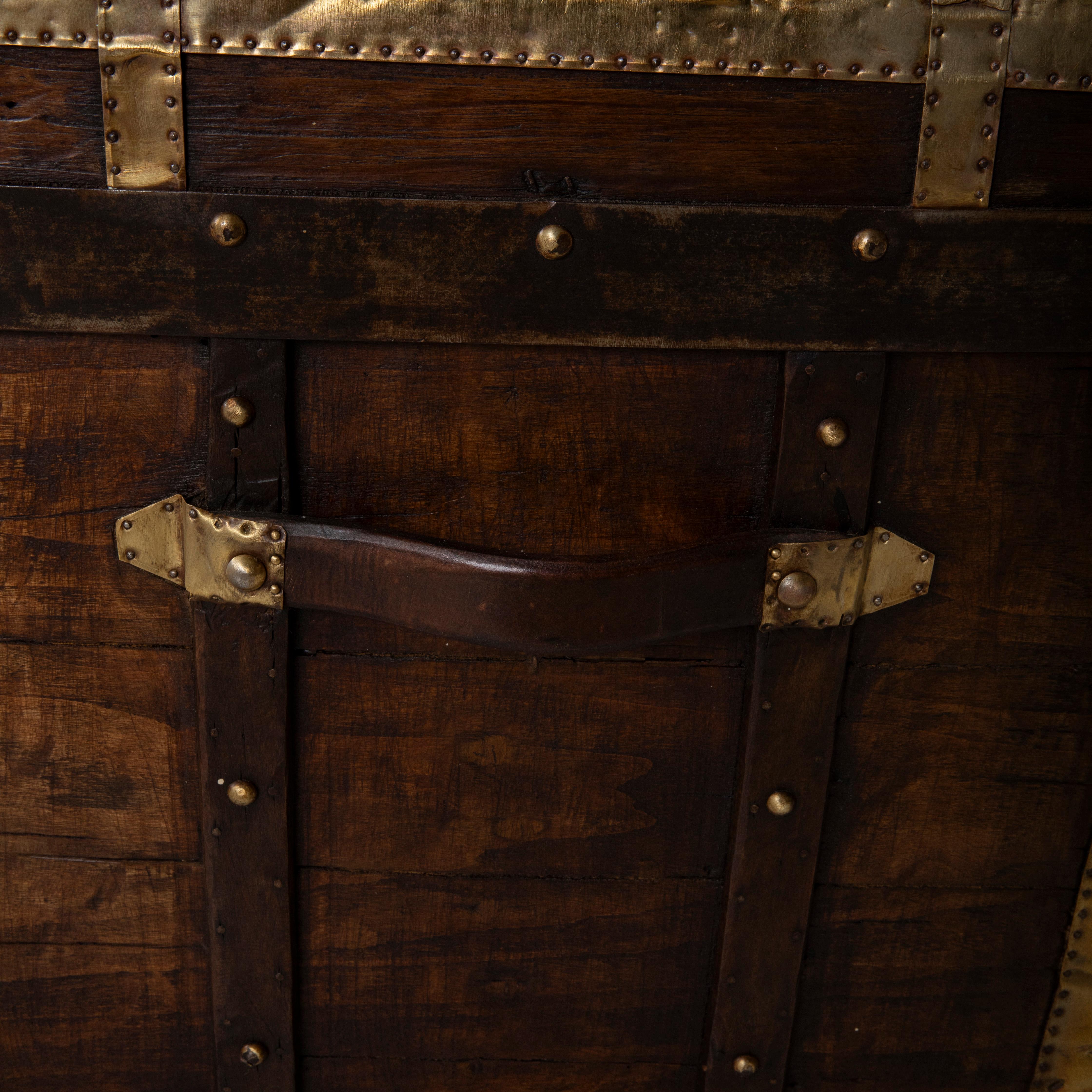 Swiss Wooden Steam Trunk with Runners, Brass, Iron, Leather Details, circa 1880 10