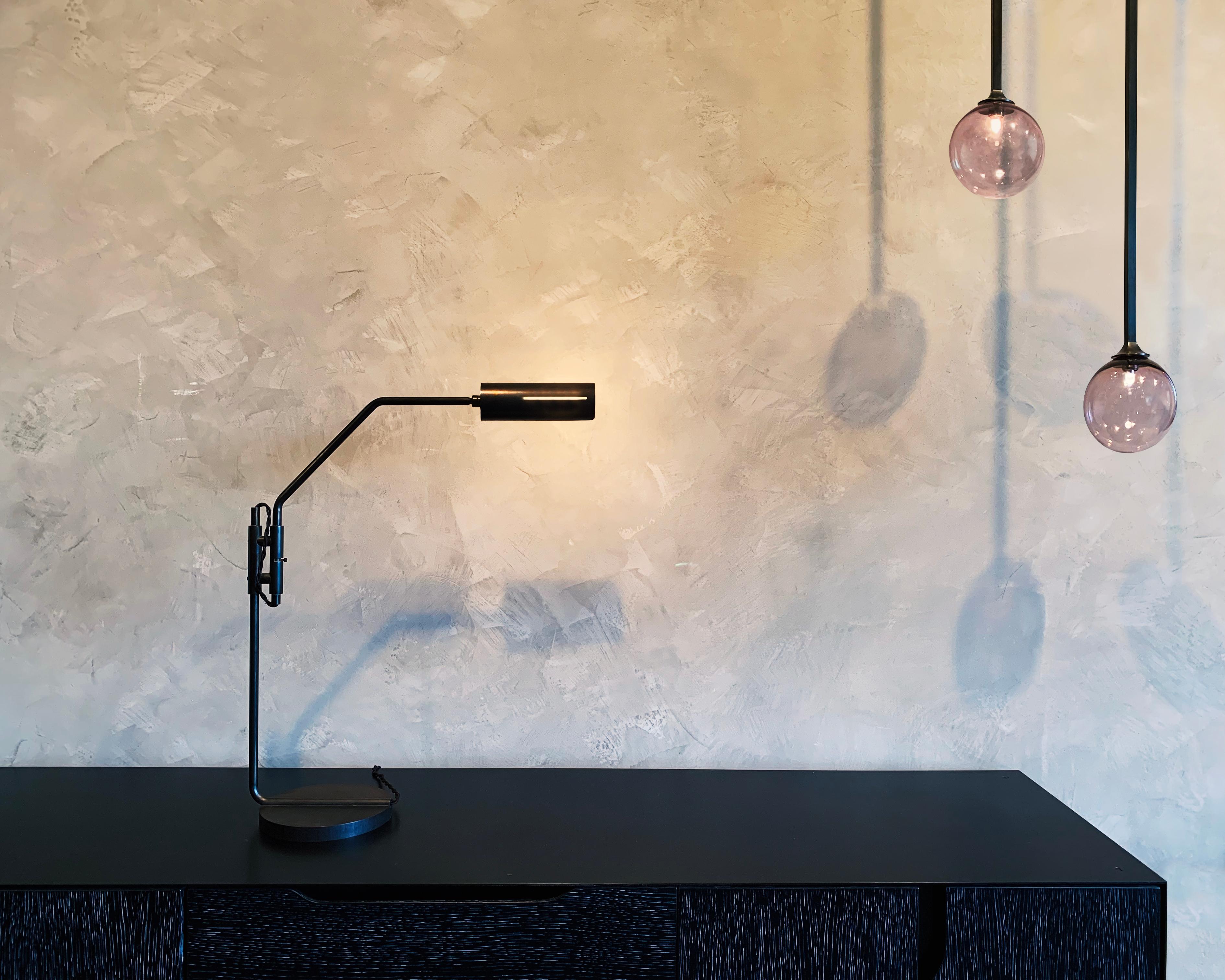 American Switch Desk Lamp - patinated brass w/ blackened steel base For Sale