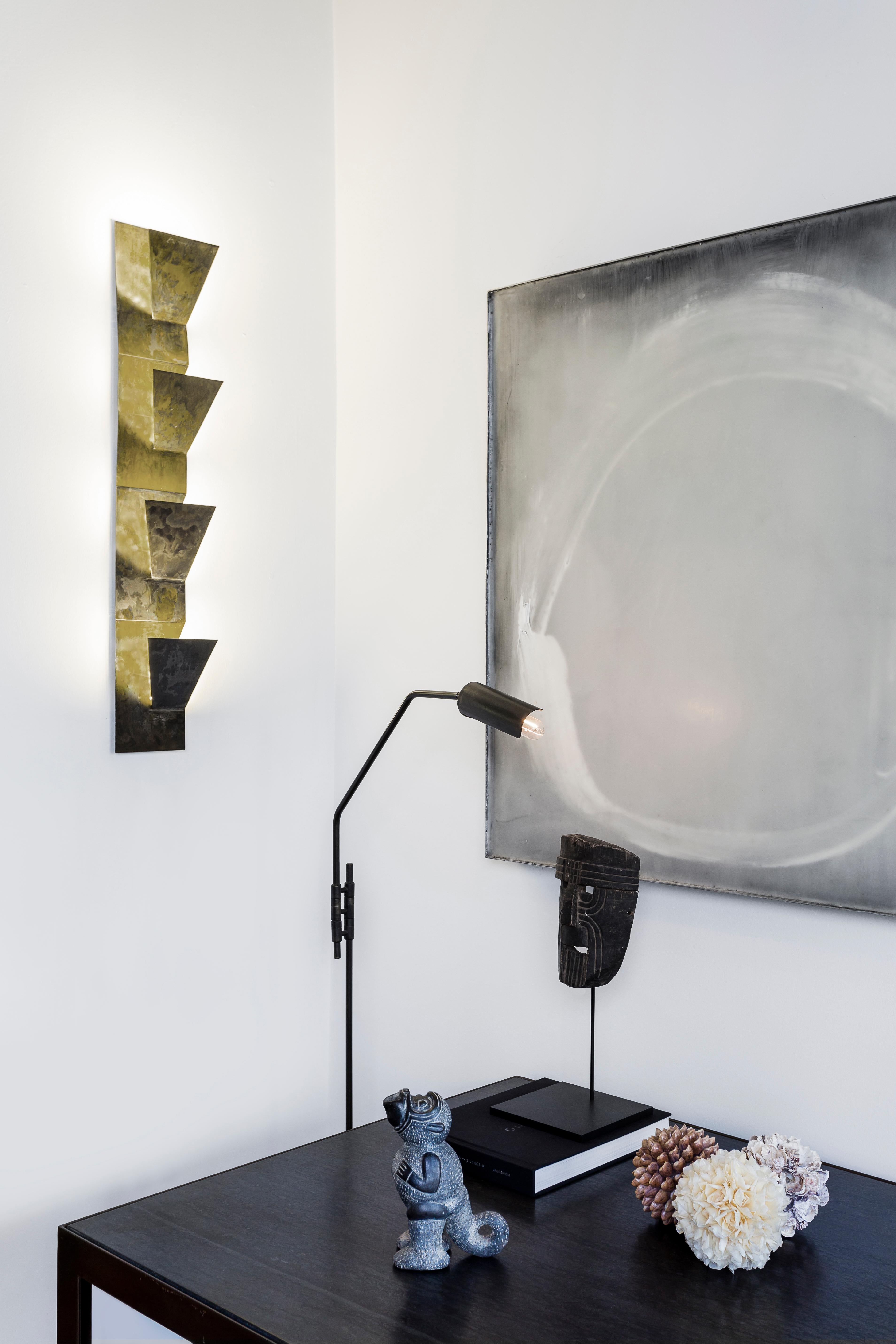 American Switch Floor Lamp - Patinated Brass and Blackened Steel For Sale