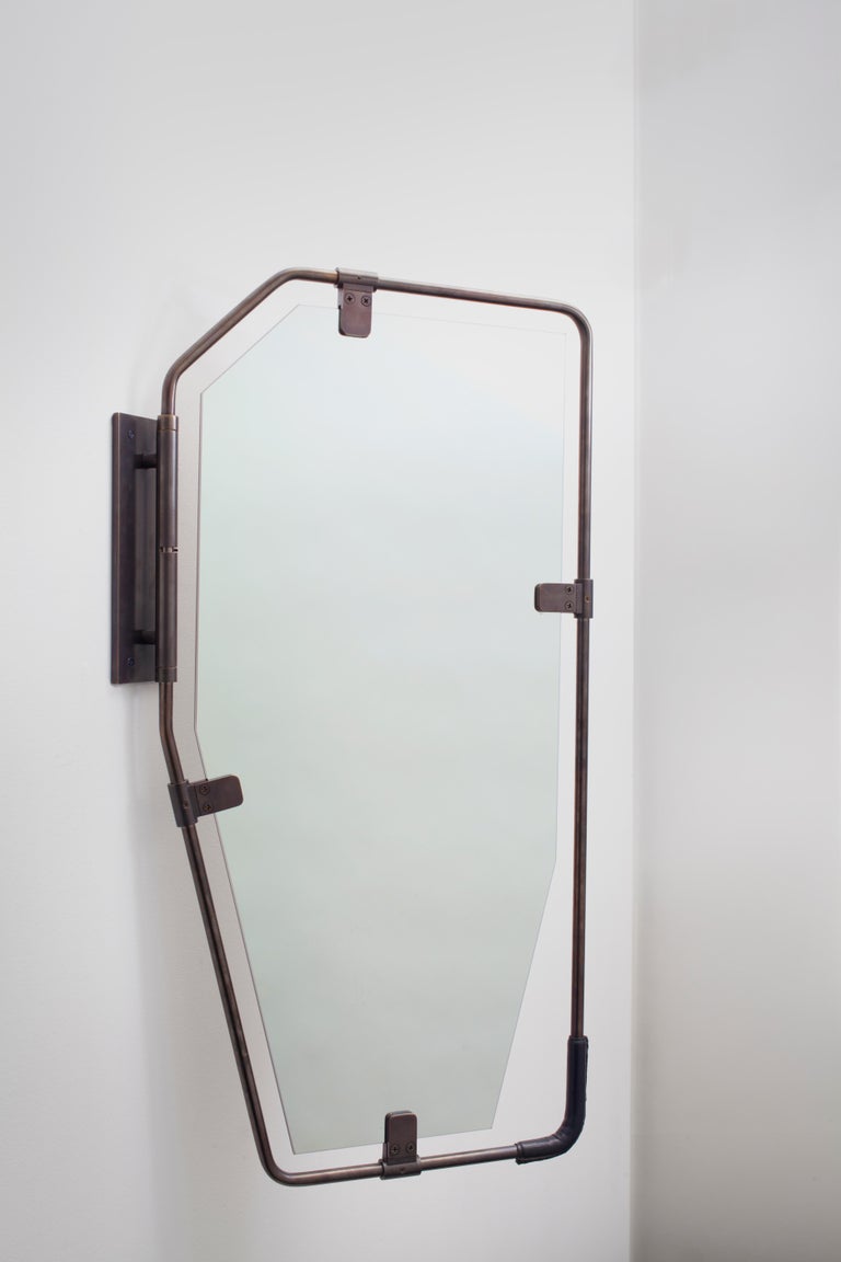 SWITCH Mirror pivoting brass frame with leather grip For Sale at 1stDibs