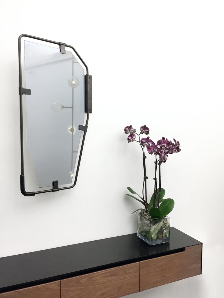 SWITCH Mirror pivoting brass frame with leather grip For Sale at 1stDibs