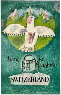 SWITZERLAND - BACK TO NATURE Original Vintage Swiss Travel Tourism Poster 1962