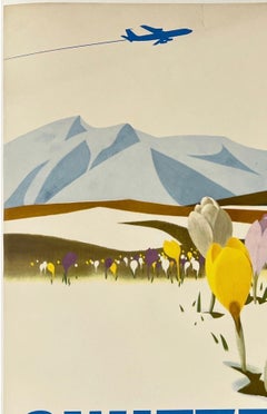 SWITZERLAND - FLY TWA Authentic Original Vintage Airline Travel Poster KLEIN