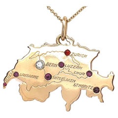 Vintage Switzerland Map Diamond Ruby Charm 