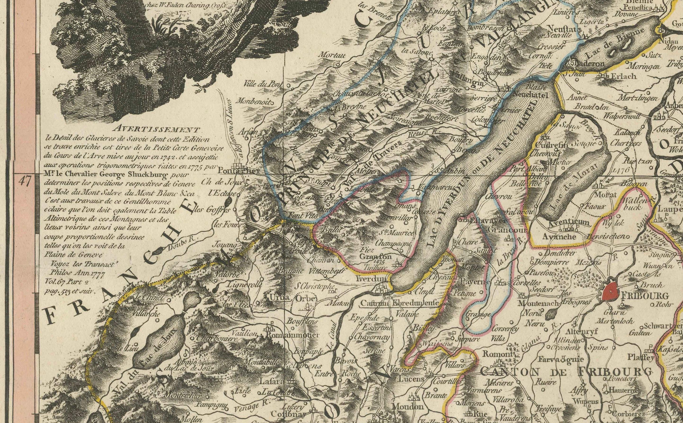Switzerland Map 1778 – Striking Hand-Colored Copperplate of the Thirteen Cantons For Sale 3