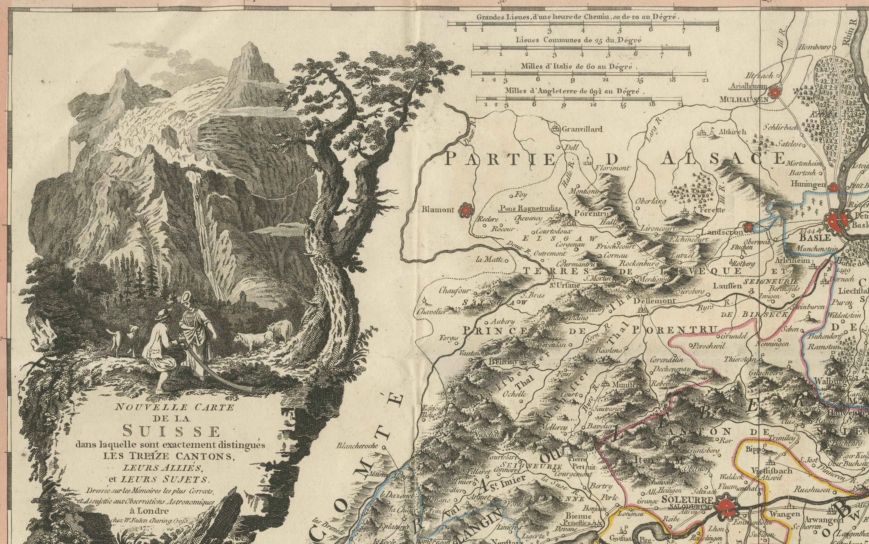 Switzerland Map 1778 – Striking Hand-Colored Copperplate of the Thirteen Cantons For Sale 4