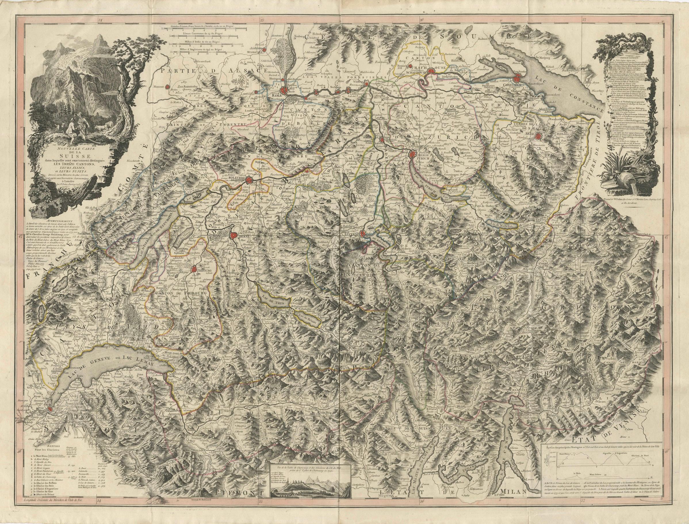 Switzerland Map 1778 – Striking Hand-Colored Copperplate of the Thirteen Cantons For Sale 5