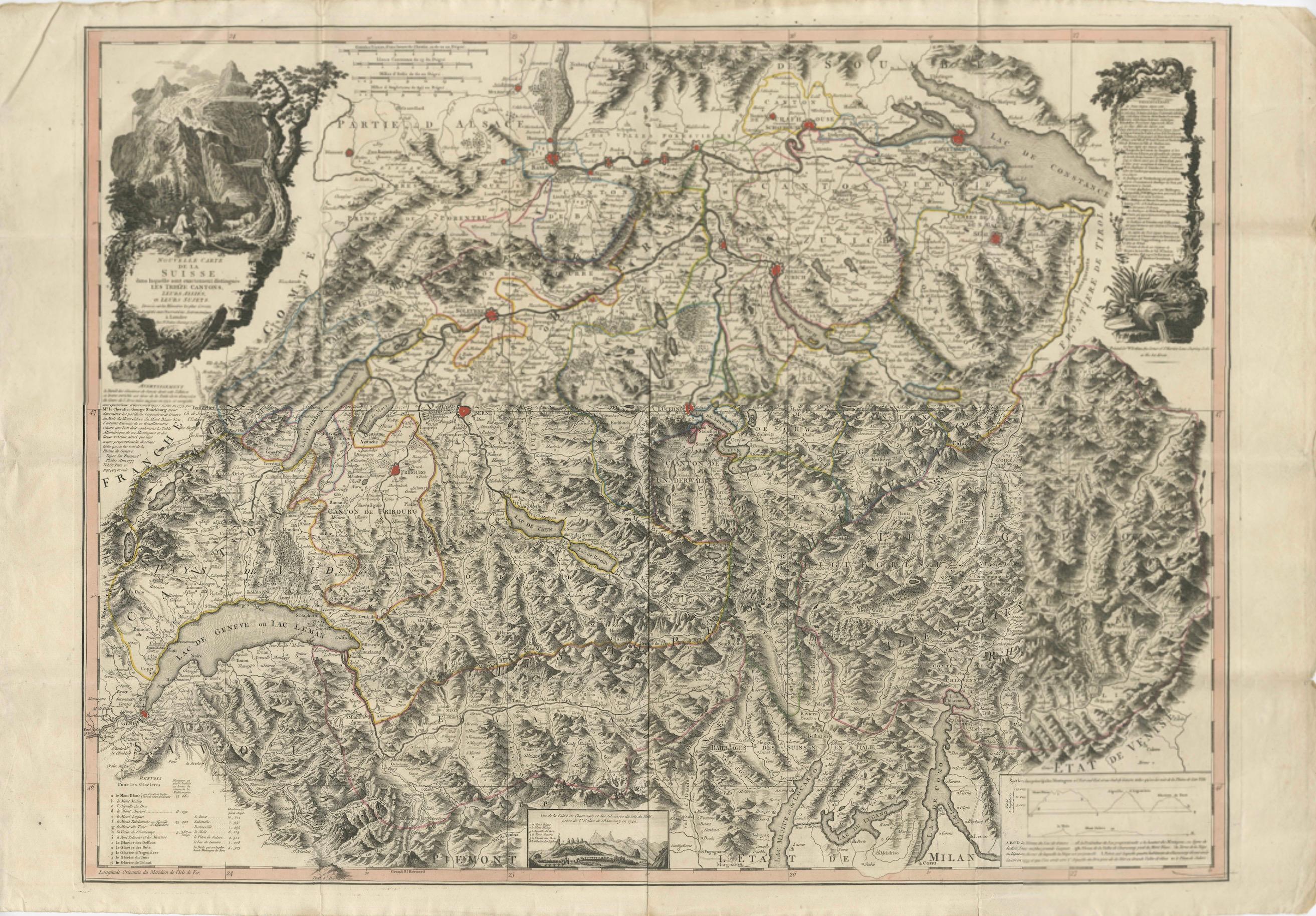 Switzerland Map 1778 – Striking Hand-Colored Copperplate of the Thirteen Cantons For Sale 6