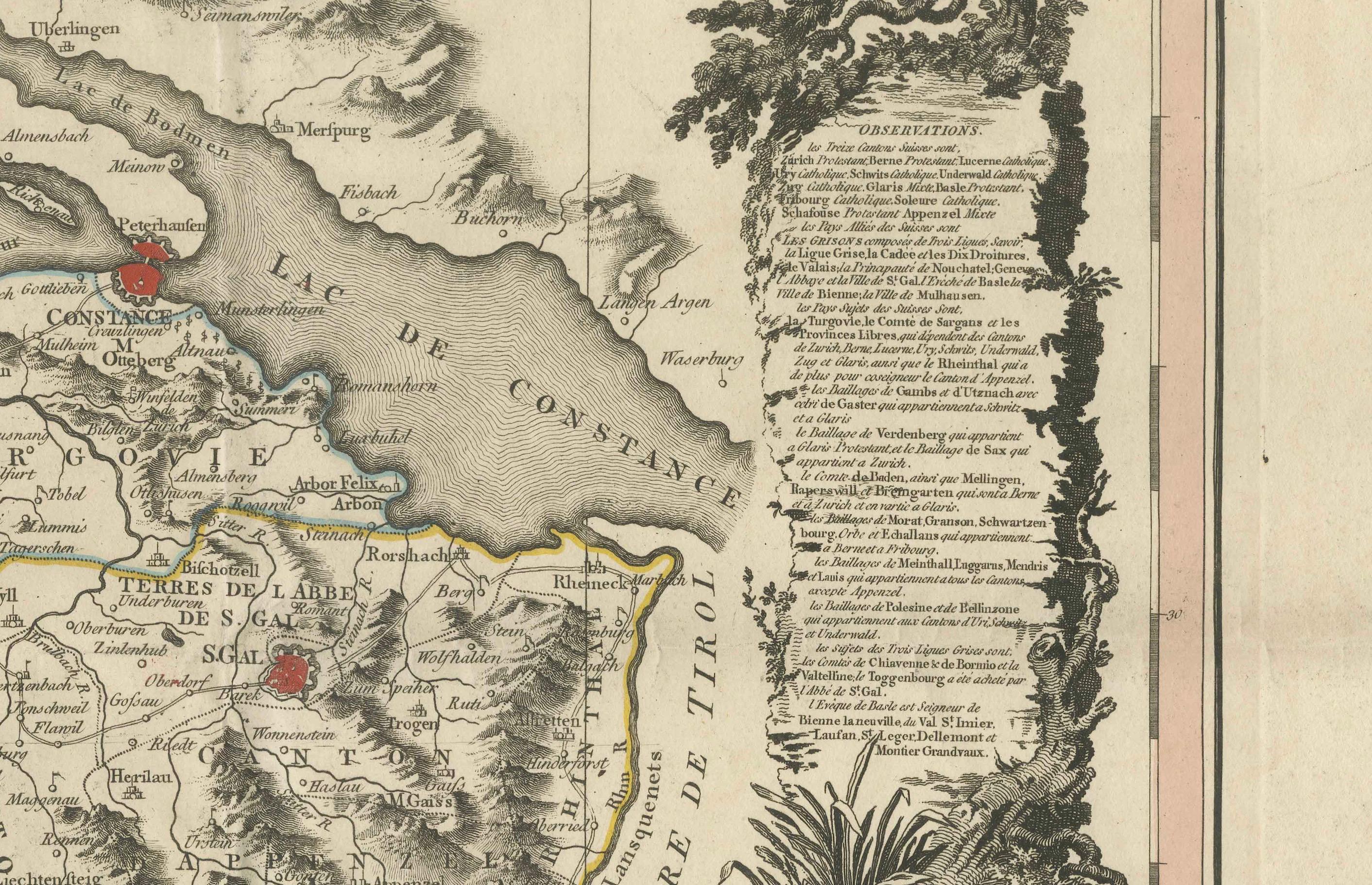 Engraved Switzerland Map 1778 – Striking Hand-Colored Copperplate of the Thirteen Cantons For Sale