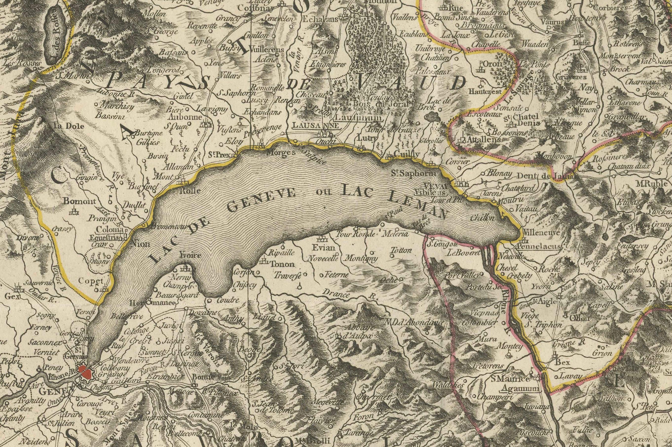 Switzerland Map 1778 – Striking Hand-Colored Copperplate of the Thirteen Cantons For Sale 2