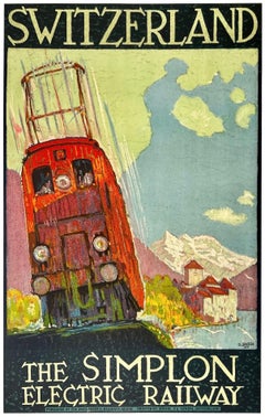 SWITZERLAND - SIMPLON ELECTRIC RAILWAY Original Vintage Swiss Rail Travel Poster