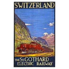 SCHWEIZ – ST. GOTHARD-ELEKTROBAHN – Original-Vintage-Reiseplakat aus der Schweiz