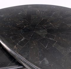 Swivel Adjustable Round Top Black Tessellated Marble Coffee Table MINT!