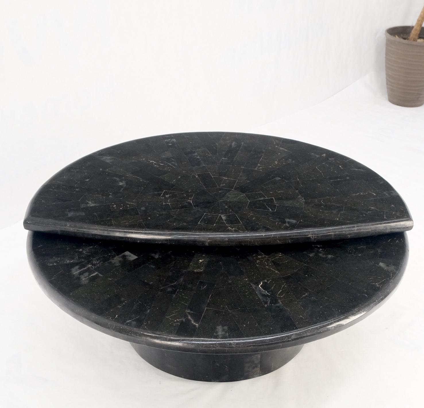 Swivel Adjustable Round Top Black Tessellated Marble Coffee Table MINT! For Sale 2